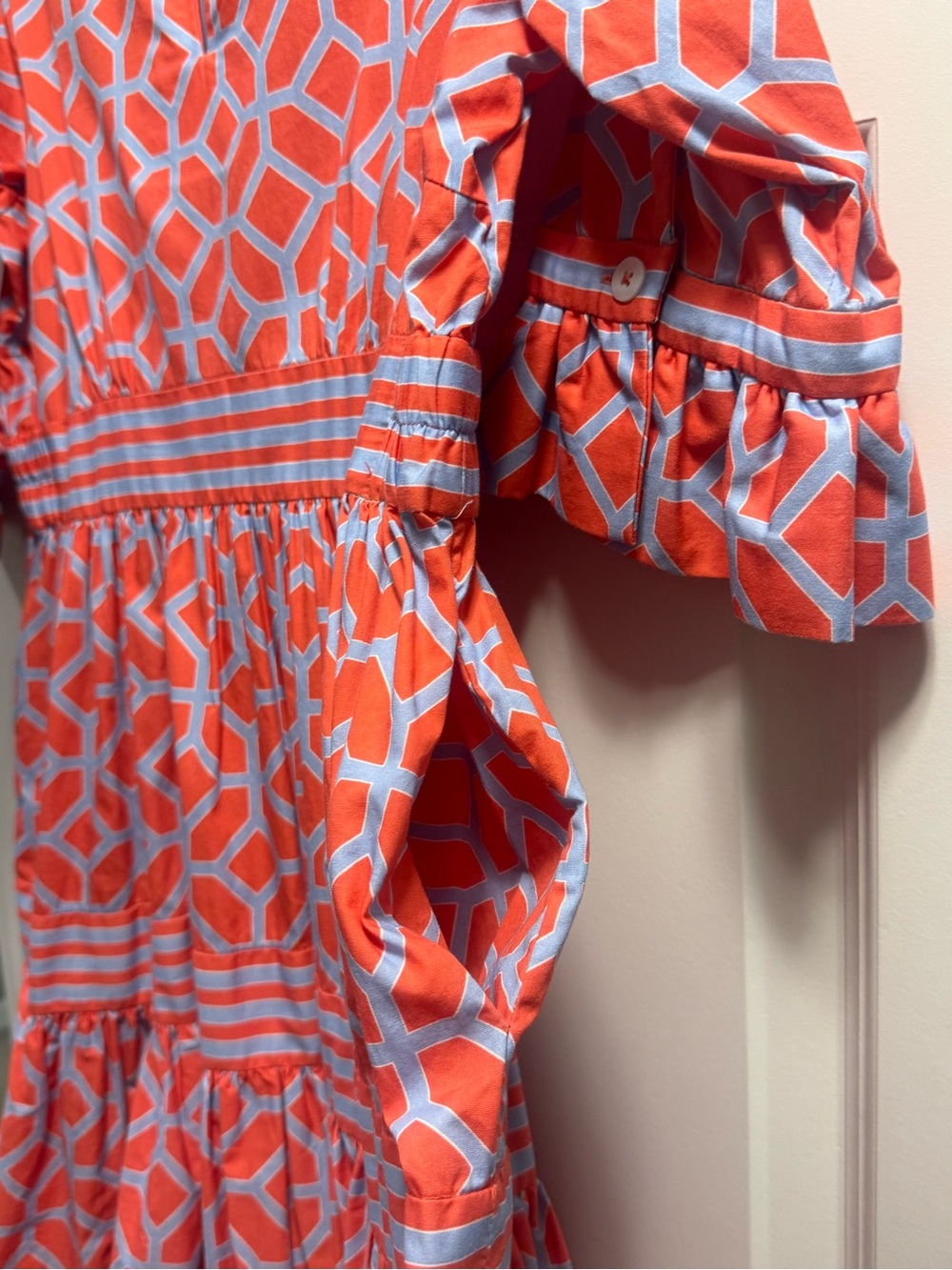 Gretchen Scott Designs Coral and Light Blue Geometric V-Neck Tunic - Picture 6 of 7